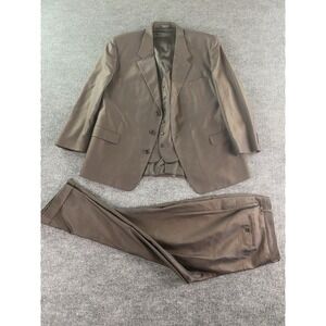 Jones New York Suit 54 R Taupe Wool Silk Premium 3 Piece Jacket Pants 42x28 B